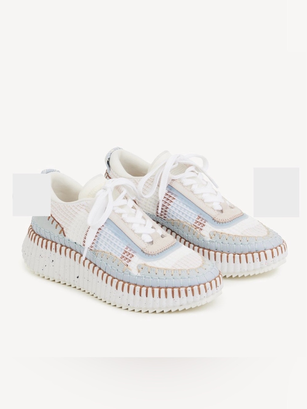 NEW! Chloé size 41 White Delicate Blue Nama Woven Platform Sneakers Shoes CHLOE